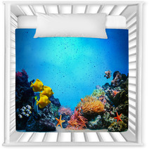 Underwater Scene. Coral Reef, Fish Groups In Clear Ocean Water Nursery Decor 52173106
