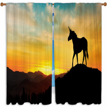 Unicorn At Sunset Window Curtains 226798205