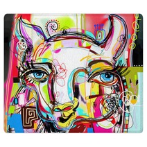 Unique Abstract Digital Art Painting Of Llama Portrait Rugs 191646099