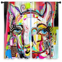 Unique Abstract Digital Art Painting Of Llama Portrait Window Curtains 191646099