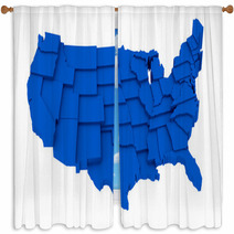 United States Blue Map By States In Various High Levels. Window Curtains 63992613