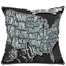 United States Of America On Vintage Handwriting BlackBoard Pillows 79072667