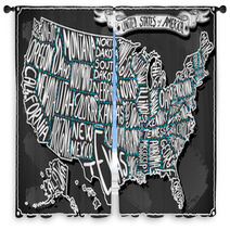 United States Of America On Vintage Handwriting BlackBoard Window Curtains 79072667
