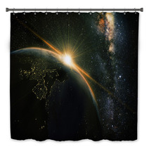 Unrise View Of Earth From Space With Milky Way Galaxy Bath Decor 74247075