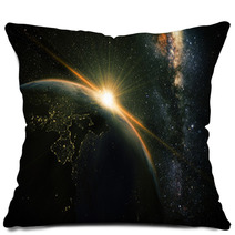 Unrise View Of Earth From Space With Milky Way Galaxy Pillows 74247075