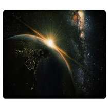 Unrise View Of Earth From Space With Milky Way Galaxy Rugs 74247075