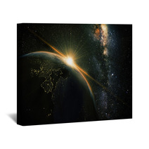 Unrise View Of Earth From Space With Milky Way Galaxy Wall Art 74247075