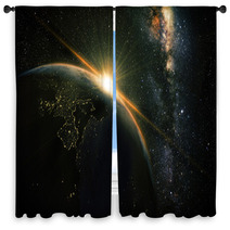 Unrise View Of Earth From Space With Milky Way Galaxy Window Curtains 74247075