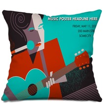 Unusual Guitar Player Poster Ideal For Music Gig Announcements Pillows 122737242