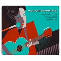 Unusual Guitar Player Poster Ideal For Music Gig Announcements Rugs 122737242
