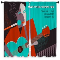 Unusual Guitar Player Poster Ideal For Music Gig Announcements Window Curtains 122737242