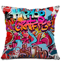 Urban Street Art Hiphop Words On A Digital Art Pillows 36210073