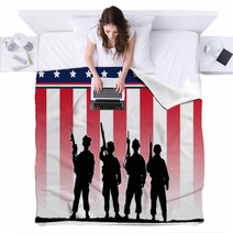 Us Flag And Soldiers Blankets 129806518