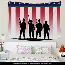 Us Flag And Soldiers Wall Art 129806518