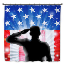 US Flag Military Soldier Saluting In Silhouette Bath Decor 47474521