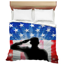 US Flag Military Soldier Saluting In Silhouette Bedding 47474521