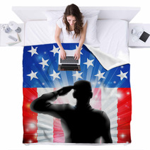 US Flag Military Soldier Saluting In Silhouette Blankets 47474521
