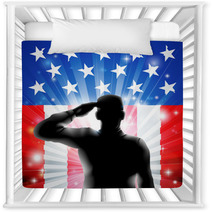 US Flag Military Soldier Saluting In Silhouette Nursery Decor 47474521