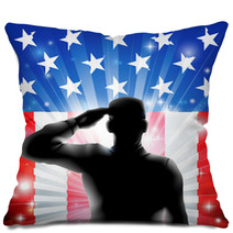 US Flag Military Soldier Saluting In Silhouette Pillows 47474521