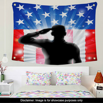 US Flag Military Soldier Saluting In Silhouette Wall Art 47474521