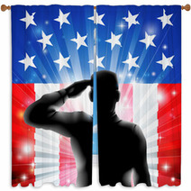 US Flag Military Soldier Saluting In Silhouette Window Curtains 47474521