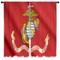 US Marine Corps Flag Waving Window Curtains 67618637