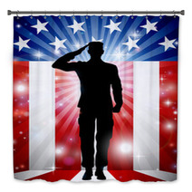 Us Soldier Salute Patriotic Background Bath Decor 143756224