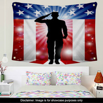 Us Soldier Salute Patriotic Background Wall Art 143756224