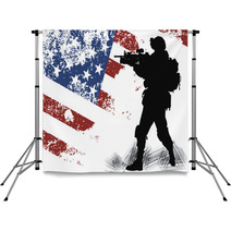 US Solgier With An American Flag On The Background Backdrops 43260560