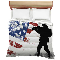 US Solgier With An American Flag On The Background Bedding 43260560
