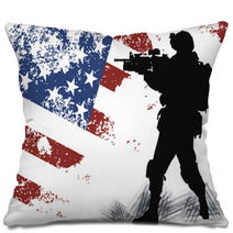 US Solgier With An American Flag On The Background Pillows 43260560