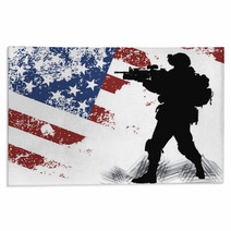 US Solgier With An American Flag On The Background Rugs 43260560
