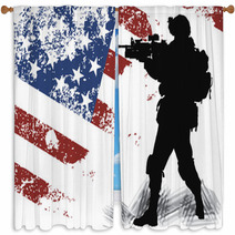 US Solgier With An American Flag On The Background Window Curtains 43260560