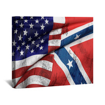 Usa And Confederate Flag Wall Art 91812414