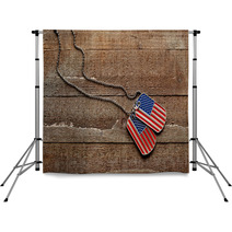 Usa Dog Tags On Wooden Background Backdrops 111729690