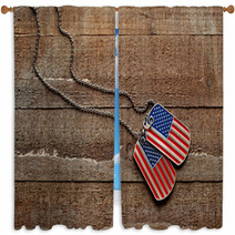 Usa Dog Tags On Wooden Background Window Curtains 111729690