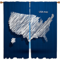USA Map Hand Drawn Background Vector,illustration Window Curtains 67851484