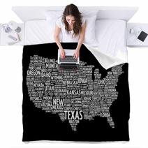 Usa Map Word Cloud With Most Important Cities Blankets 81752826