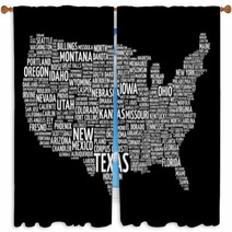 Usa Map Word Cloud With Most Important Cities Window Curtains 81752826