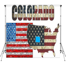 Usa State Of Colorado On A Brick Wall Illustration The Flag Of The State Of Colorado On Brick Textured Background Colorado Flag Painted On Brick Wall Font With The United States Flag Backdrops 110365597