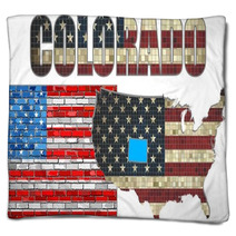 Usa State Of Colorado On A Brick Wall Illustration The Flag Of The State Of Colorado On Brick Textured Background Colorado Flag Painted On Brick Wall Font With The United States Flag Blankets 110365597