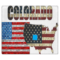 Usa State Of Colorado On A Brick Wall Illustration The Flag Of The State Of Colorado On Brick Textured Background Colorado Flag Painted On Brick Wall Font With The United States Flag Rugs 110365597