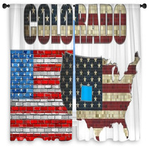 Usa State Of Colorado On A Brick Wall Illustration The Flag Of The State Of Colorado On Brick Textured Background Colorado Flag Painted On Brick Wall Font With The United States Flag Window Curtains 110365597