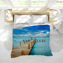 Vacation In Tropic Paradise. Jetty On Isla Mujeres, Mexico Bedding 40822521