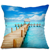 Vacation In Tropic Paradise. Jetty On Isla Mujeres, Mexico Pillows 40822521