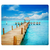 Vacation In Tropic Paradise. Jetty On Isla Mujeres, Mexico Rugs 40822521