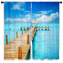 Vacation In Tropic Paradise. Jetty On Isla Mujeres, Mexico Window Curtains 40822521
