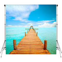 Vacations And Tourism Concept. Jetty On Isla Mujeres, Mexico Backdrops 42699552