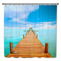 Vacations And Tourism Concept. Jetty On Isla Mujeres, Mexico Bath Decor 42699552