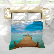 Vacations And Tourism Concept. Jetty On Isla Mujeres, Mexico Bedding 42699552